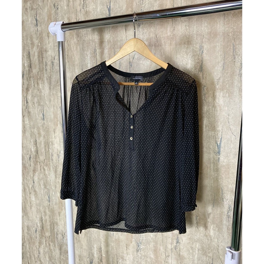 The Limited Swiss Dot Sheer Mesh 3/4 Sleeve Medium Shirt Preppy Retro